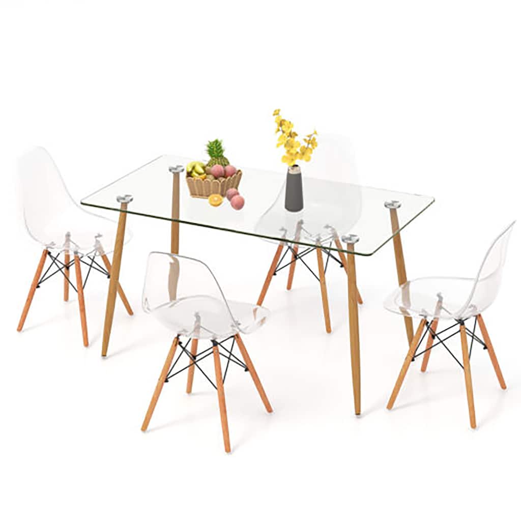Gymax Modern 5-Piece Dining Table Set w/ Rectangle Glass Table & 4