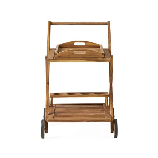 slide 9 of 9, Riviera Outdoor Acacia Wood Bar Cart with Tray by Christopher Knight Home Brown
