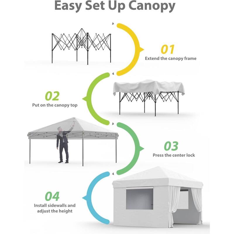 Outdoor 4-Sidewall 10x10 Pop Up Canopy Tent for Picnics, Camping