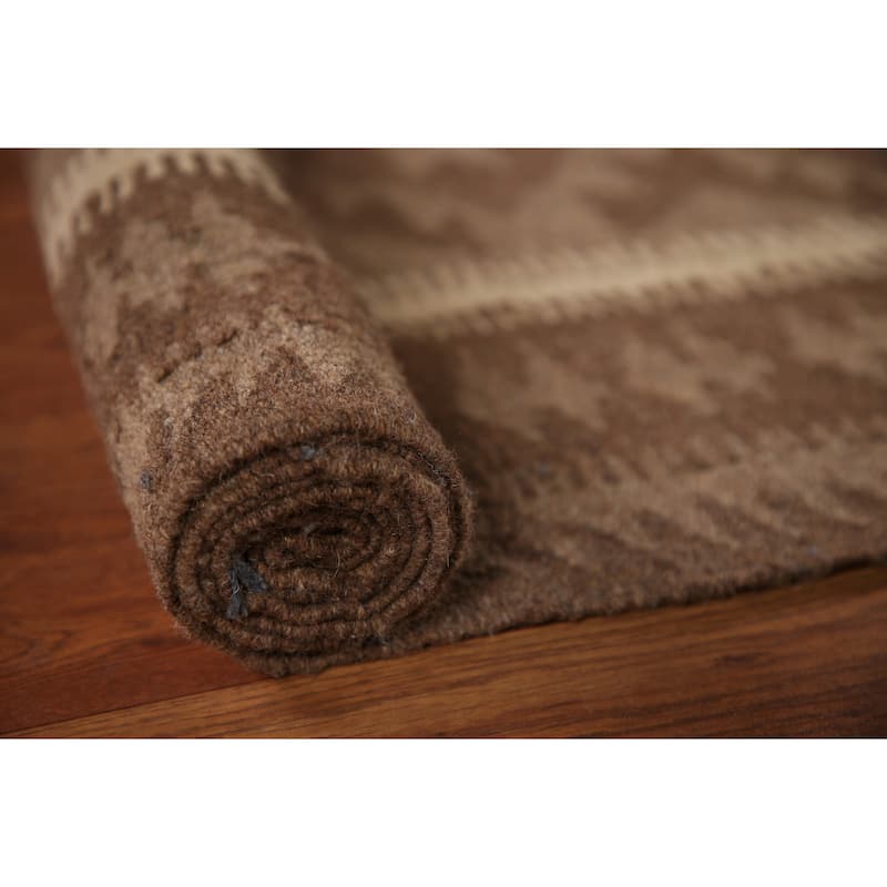 Brown Geometric Kilim Oriental Area Rug Hand-woven Wool Carpet - 7'3" x 9'9"