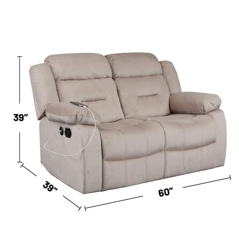 Velvet Upholstered Manual Motion Recliner Loveseat with USB Port in Dark Gray