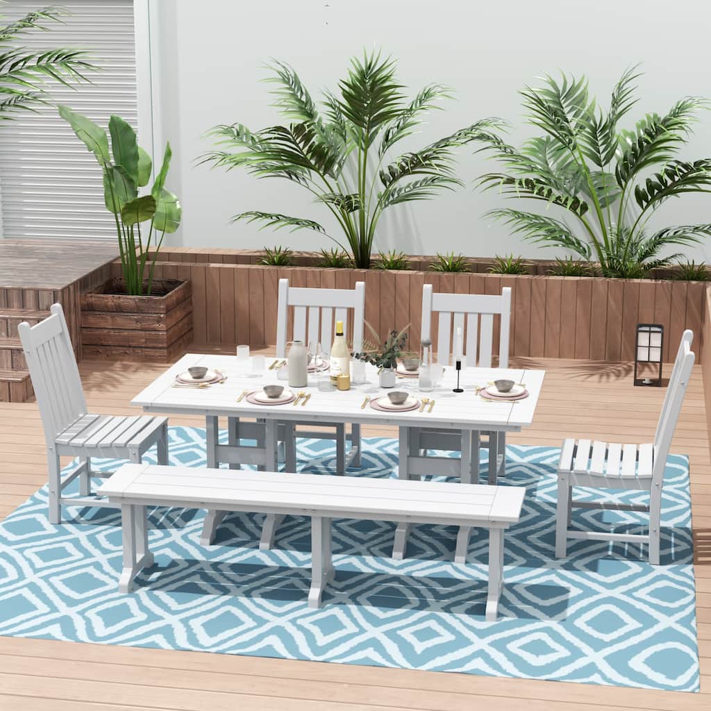 Laguna Hdpe All Weather Outdoor Patio Dining Set with Rectangle Table, Side Chairs, and Bench (6-Piece Set)
