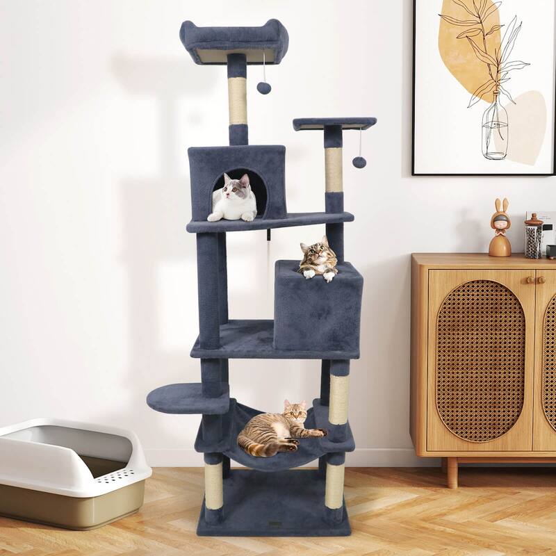 Costway 70” Cat Tree for Indoor Cats with Padded Top Perch, Dual - See Details