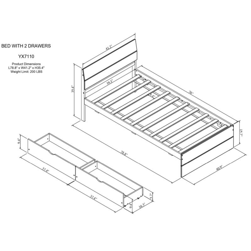 Modern Solid Wood Storage Twin Bed Frame with 2 Drawers and Headboard