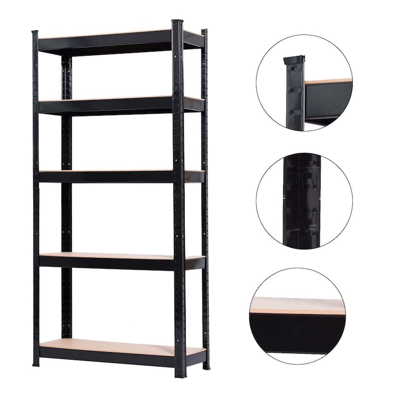 5 Tier Heavy Duty Metal Shelving Rack Unit Garage Storage Shelf Black