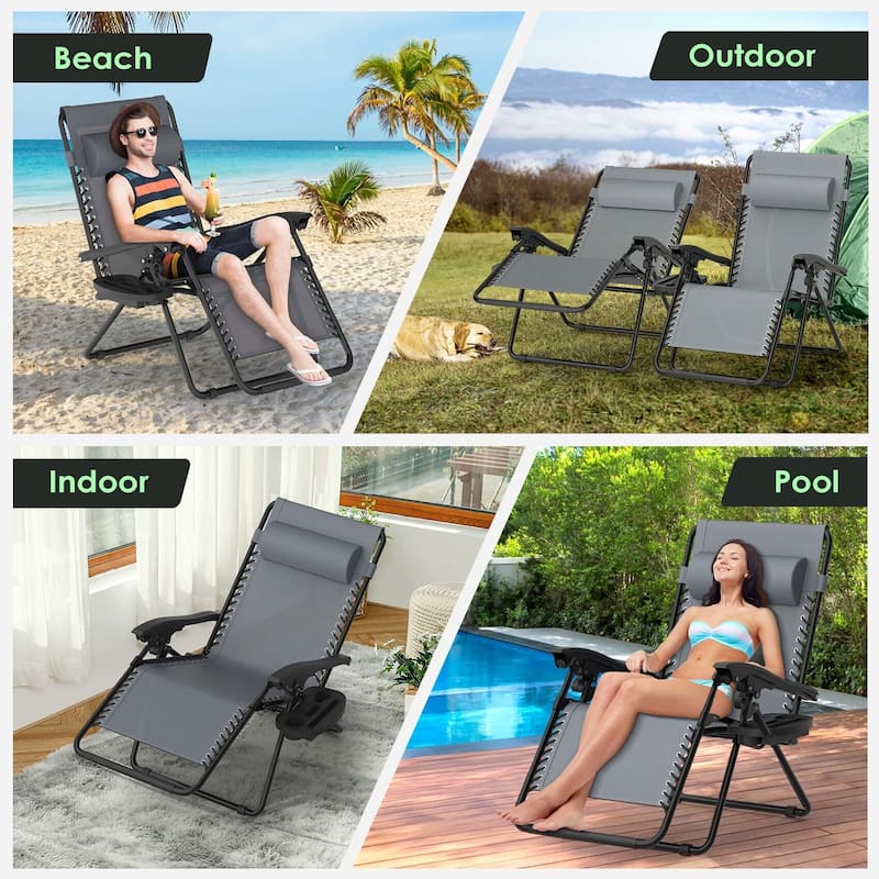 Zero Gravity Chairs Set of 2, Zero Gravity Lounge Chair, Reclining Patio Chairs Folding Recliner for Indoor and Outdoor
