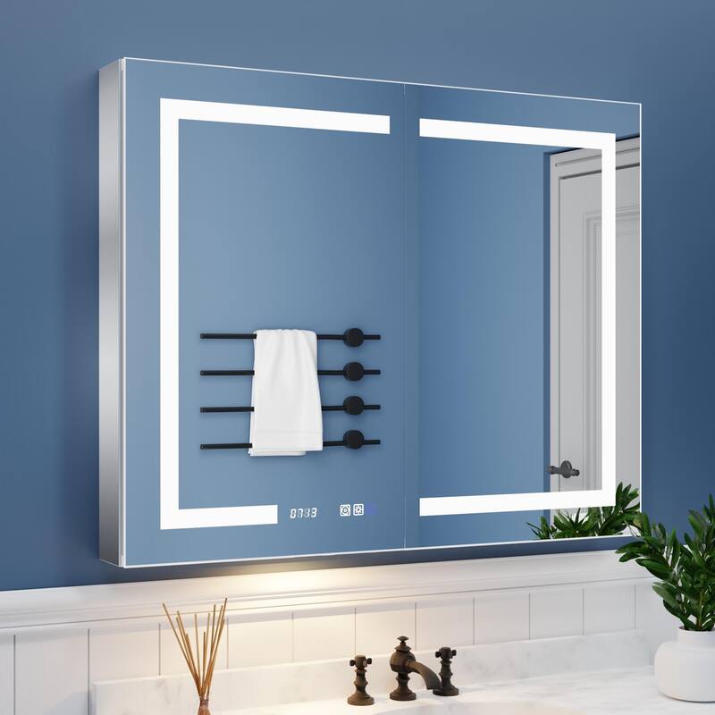 ExBrite LED Lighted Bathroom Medicine Cabinet with Mirror, Recessed or Surface