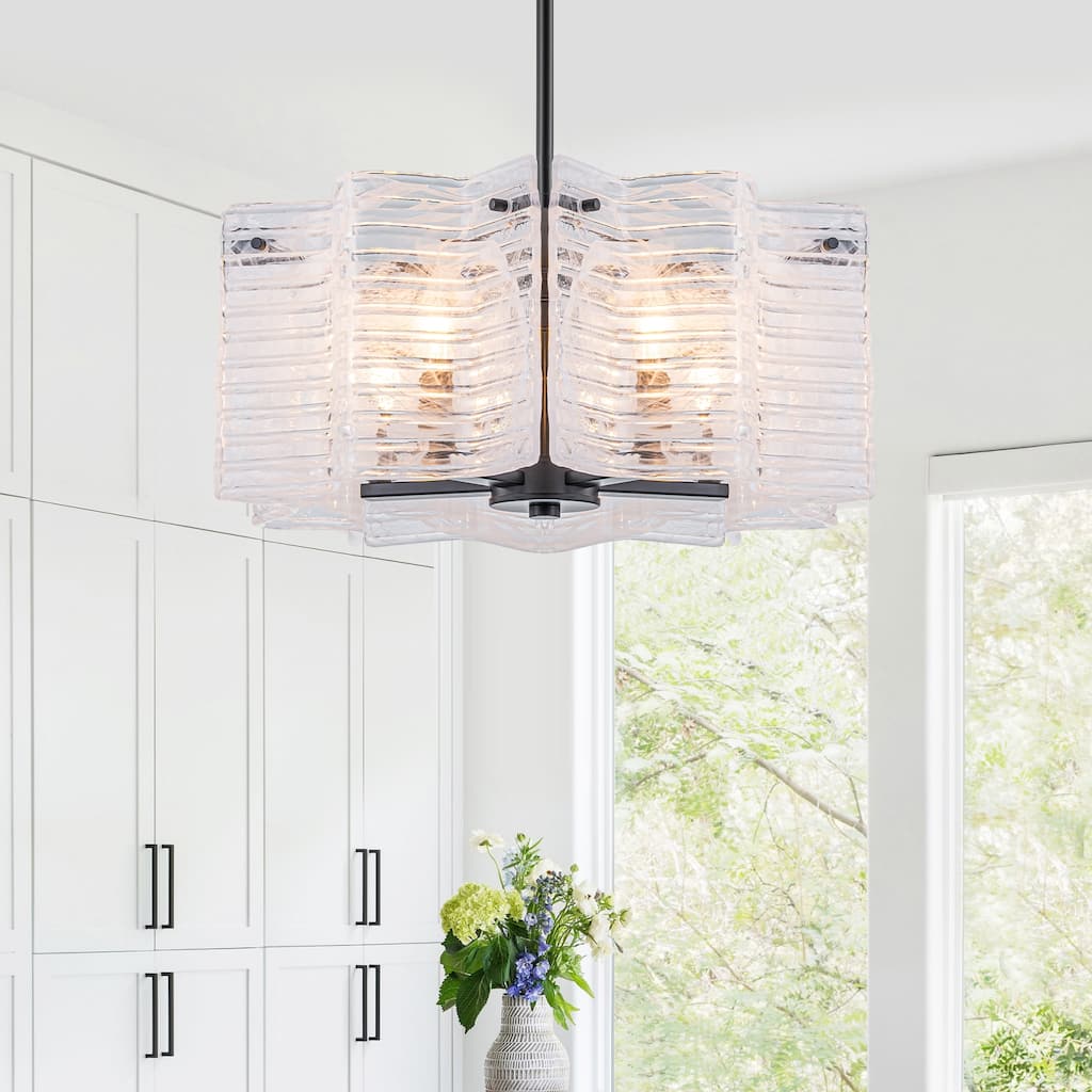 Modern 5-Light Glass Chandelier with Cloudy White Shades - Dia.17.72-in