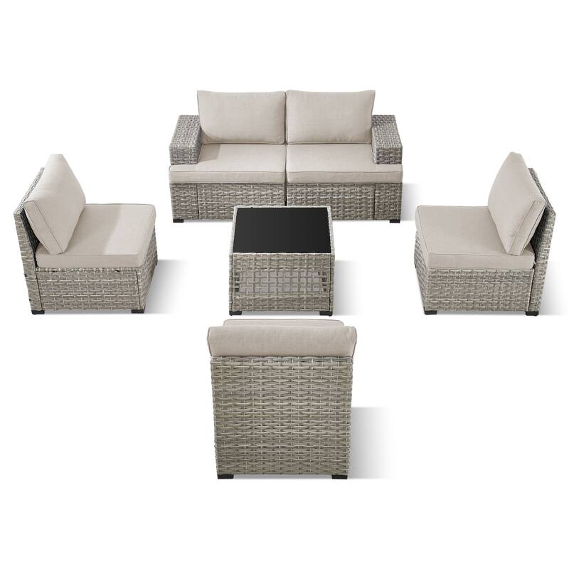 Pocassy Outdoor Sectional Sofa Patio Furniture Sets with Thickened Cushions