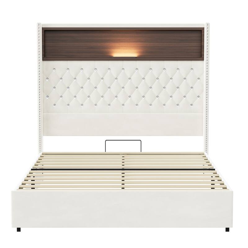 Luxurious Design Platform Bed Frame with USB Port and Night Light
