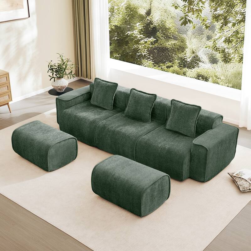 Streamlined Design Modular 3 Seat U Shape Boneless Velvet Fabric Sofa with 2 Movable Ottoman - 8' x 10'
