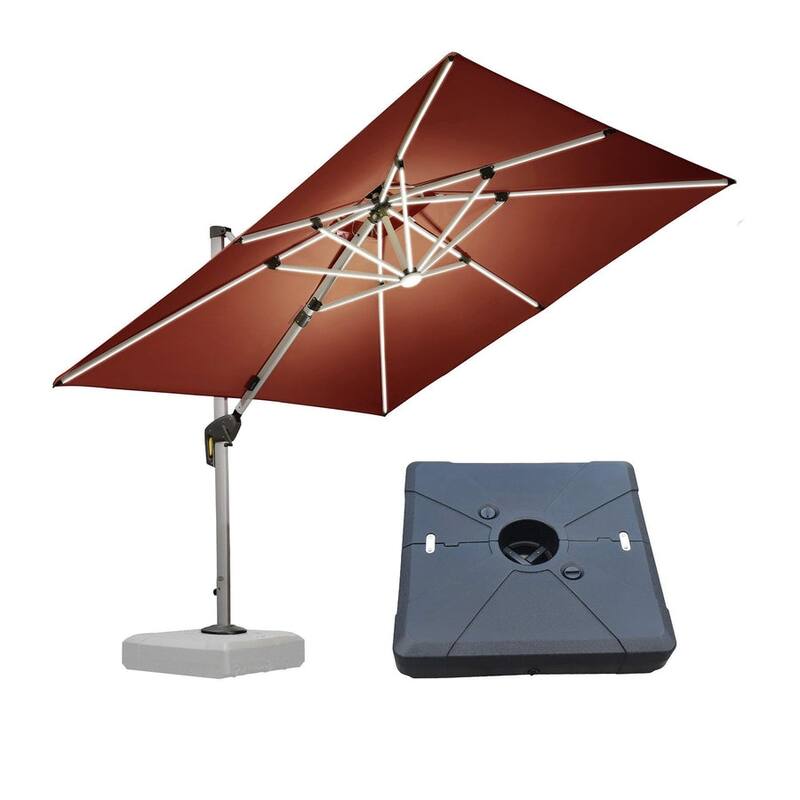 PURPLE LEAF 9 ft Double Top Solar Powered LED Square Patio Cantilever Umbrella with Base - Brick Red