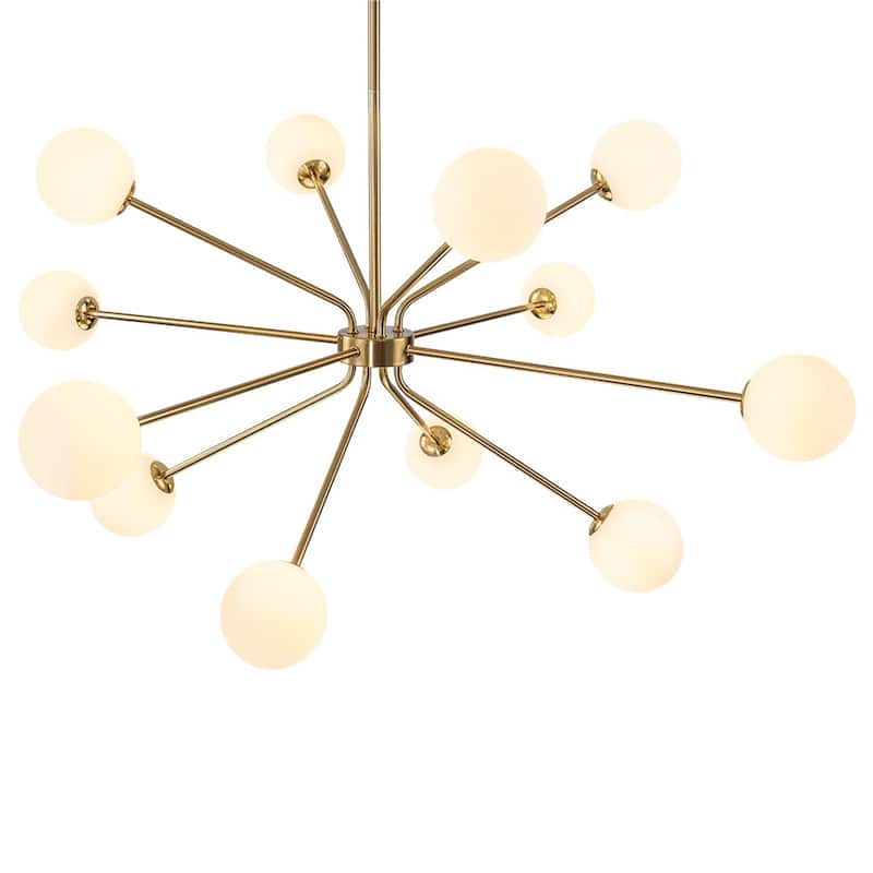 Mid-Century Linear Milky Glass Globe Bubble Sputnik Chandelier