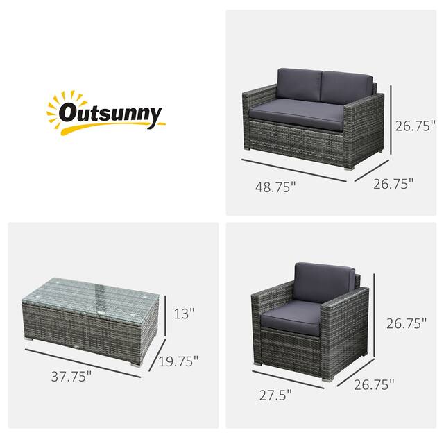 Outsunny 4-Piece Patio Furniture Set with Back Support, Thickly Cushioned PE Rattan Patio Furniture Set