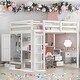 preview thumbnail 1 of 32, Wood Full Size Loft Bed with Built-in Wardrobe, Desk, Storage Shelves and Drawers