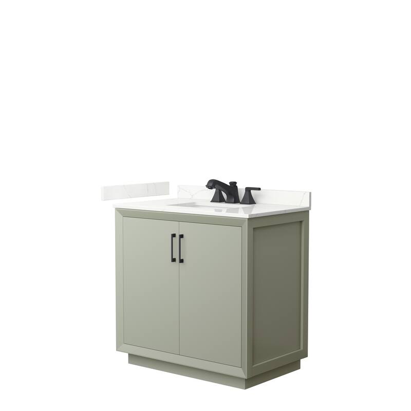 Strada 36-inch Single Vanity, Quartz Top - Light Green, Black Trim, Giotto Quartz Top