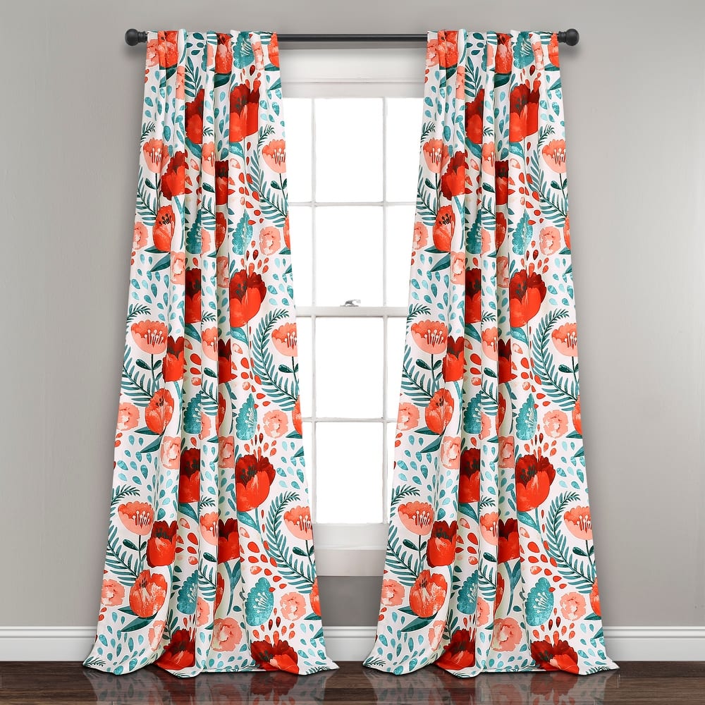Porch & Den Egger Poppy Patterb Room Darkening Curtain Panel Pair