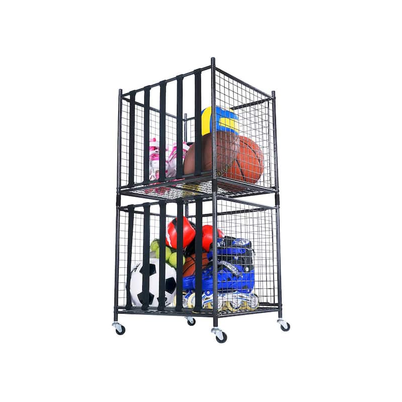 Rolling Sports Ball Storage Cart,2 Pack,Black - 19.7"L x 18.9"W x 42.5"H