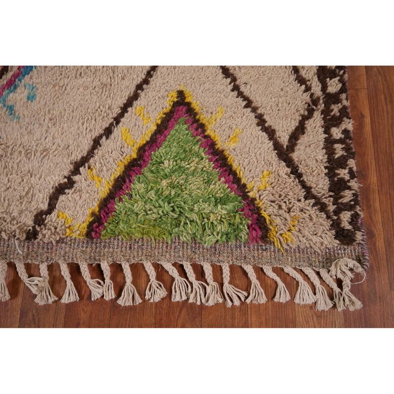 All-Over Plush Geometric Moroccan Area Rug Handmade Wool Carpet - 6'9" x 10'2"