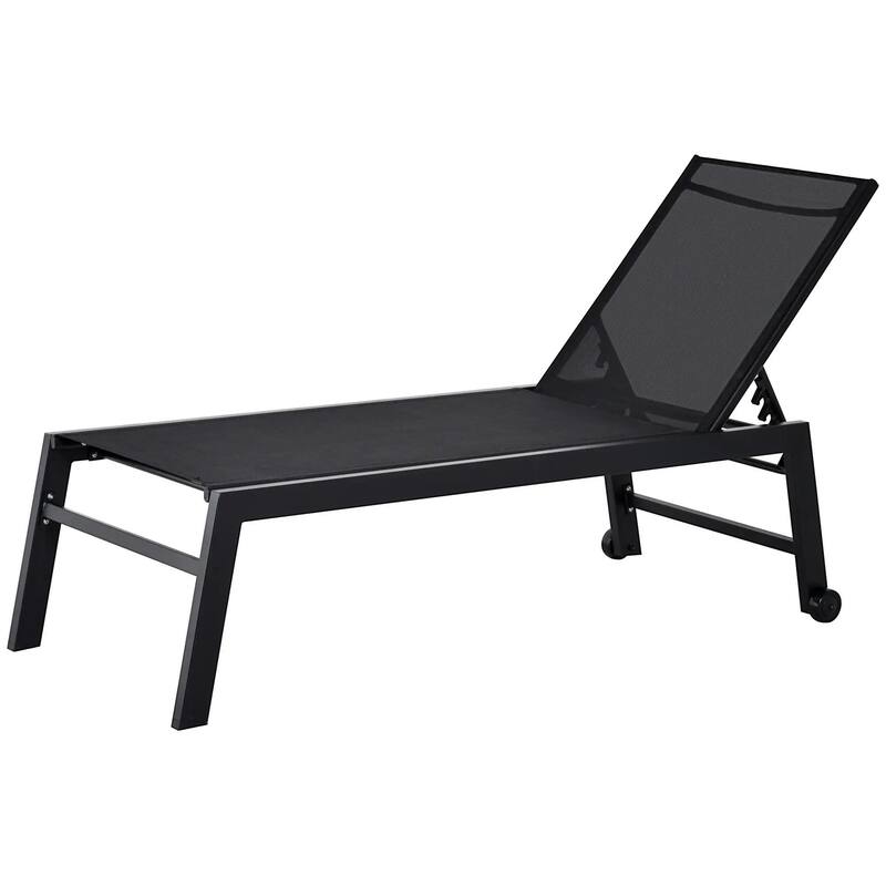 Outdoor Chaise Lounge, 5-Pos Recline, Wheels, Steel Frame, Breathable