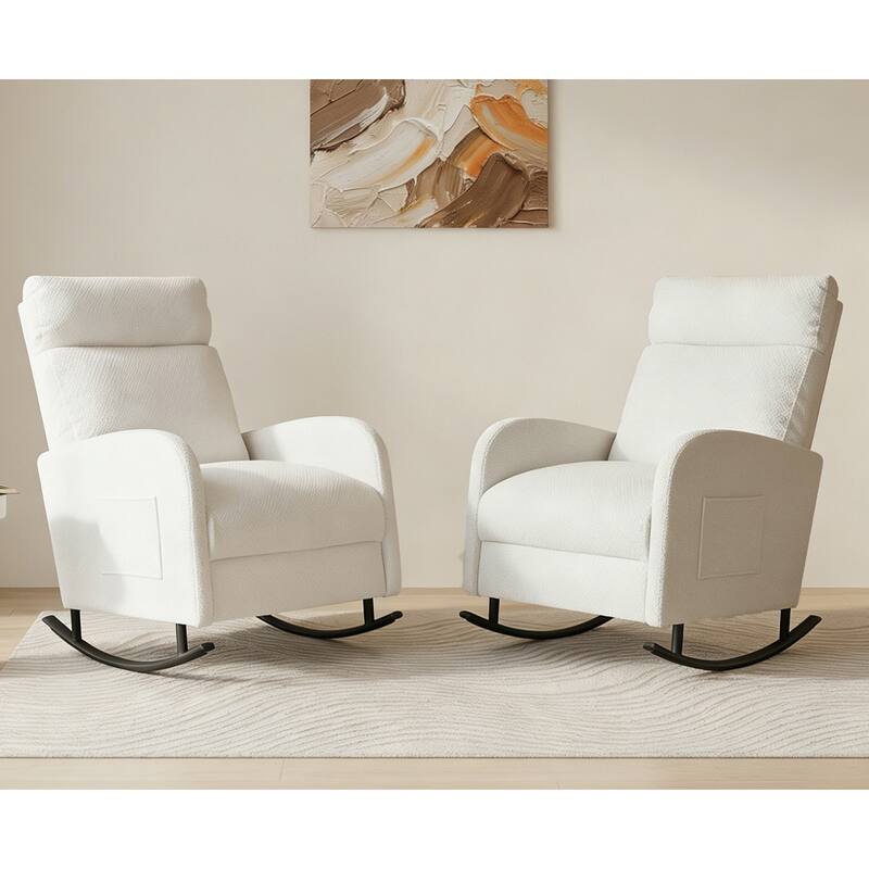 Set of 2 Rocking Chairs, Upholstered Nursery Glider Rocker, Recliner Armchair with Side Pocket for Living Room Bedroom