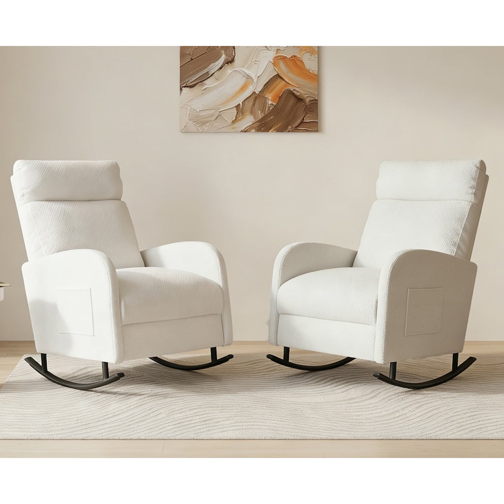 Set of 2 Rocking Chairs, Upholstered Nursery Glider Rocker, Recliner Armchair with Side Pocket for Living Room Bedroom