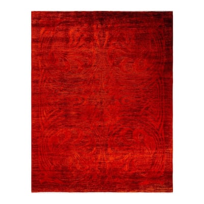 Overton Hand Knotted Wool Vintage Inspired Modern Contemporary Overdyed Orange Area Rug - 8' 1" x 10' 1"