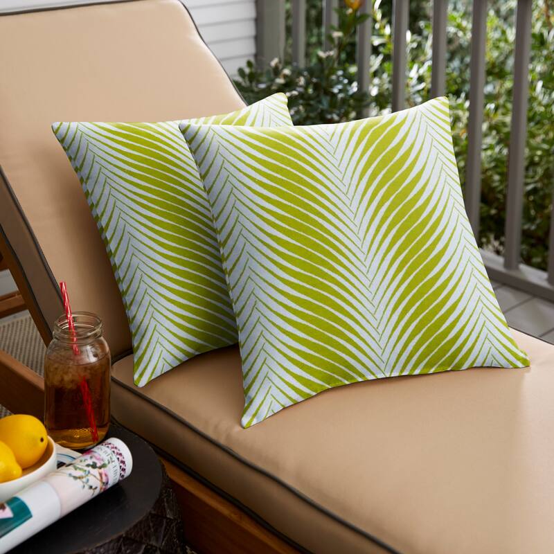 Sorra Home Sunbrella Leaf Pattern Indoor/Outdoor Knife Edge Square Pillows (Set of 2) - 20 in - Clock Out Frond
