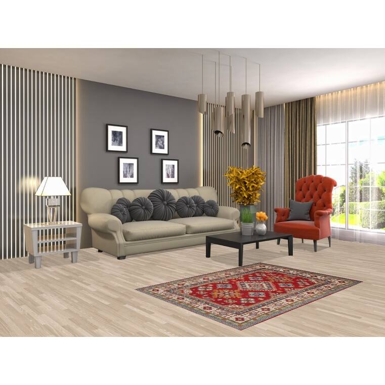 Red Kazak Accent Rug Hand-Knotted Traditional Oriental Wool Carpet - 3'3" x 4'9"