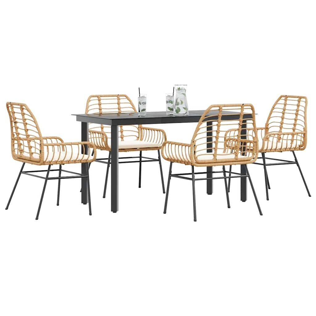 vidaXL 3/5/7/9 Piece Patio Dining Set with Cushions Black/Brown Poly Rattan Glass