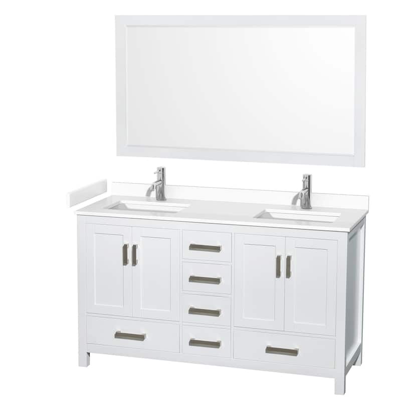 Wyndham Collection Sheffield 60" Double Bathroom Vanity, Carrara - White / White Cultured Marble Top / Brushed Chrome