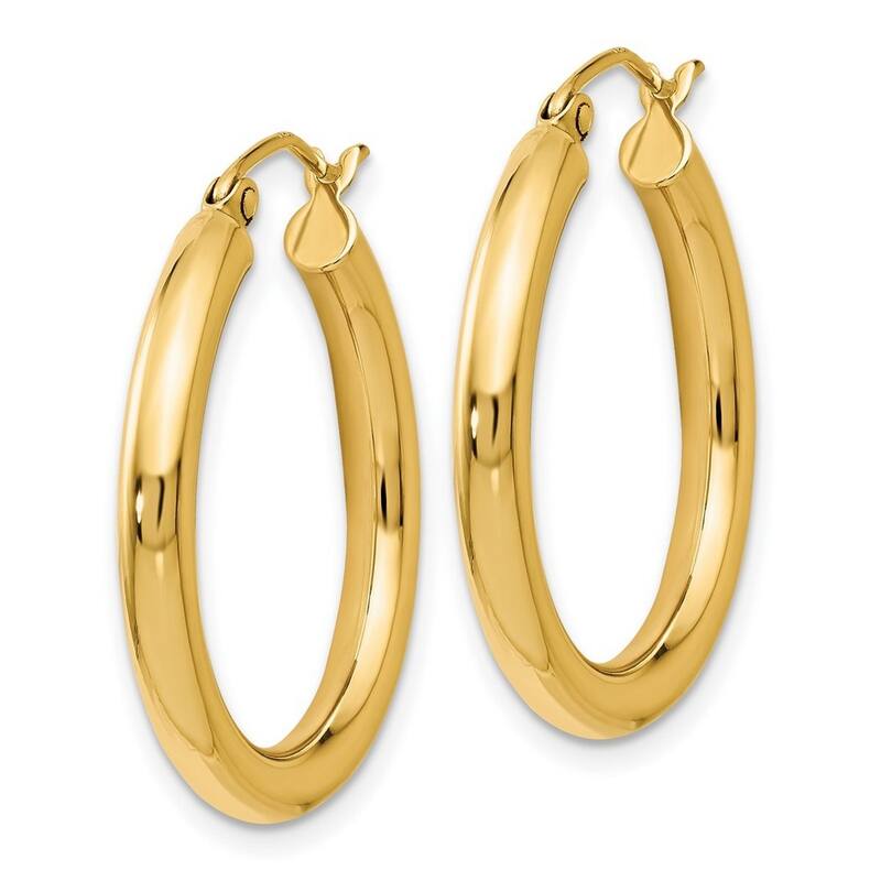 Curata 14k Yellow Gold Polished 3x26mm Hinged Hoop Earrings