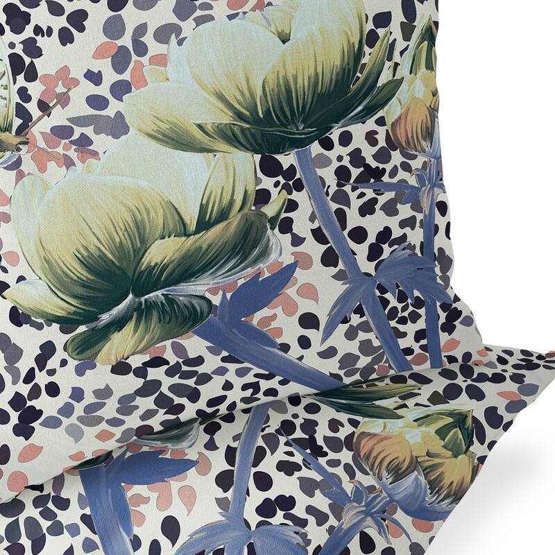 HomeRoots Set of Two 16" X 16" Blue and Green Butterfly Blown Seam Floral Indoor Outdoor Throw Pillow - 16.00' X '16.00' X '5.00