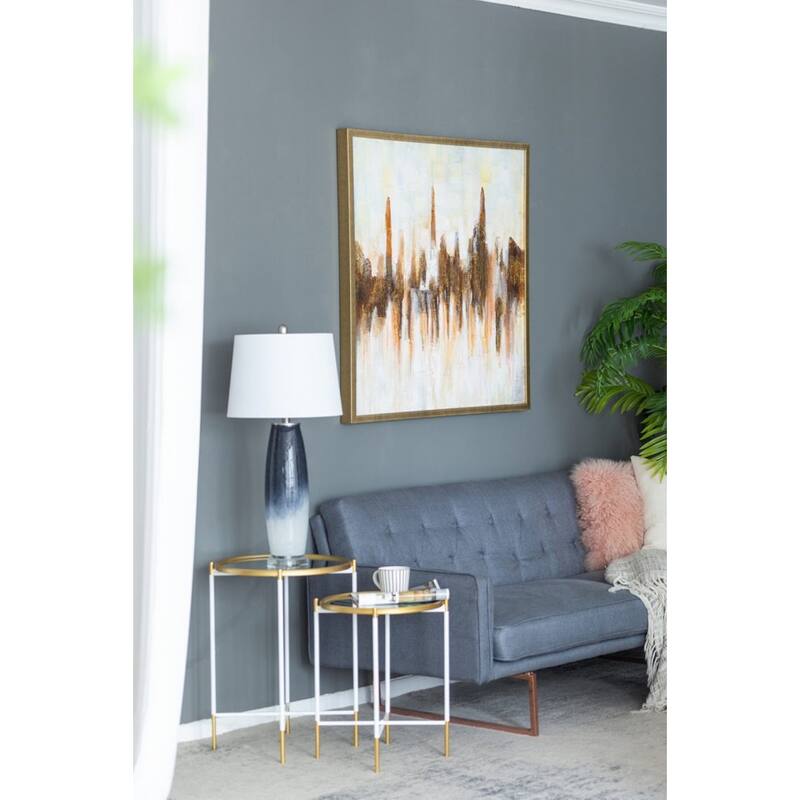 Two-Toned Glass Table Lamp with White Linen Drum Shade - 28.25"