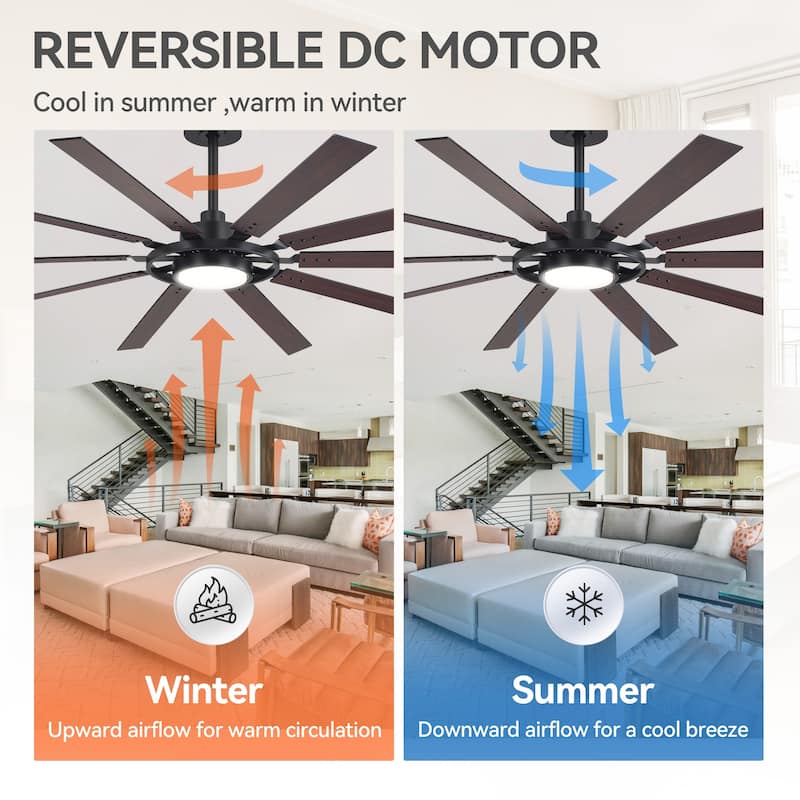72"/80" Large Windmill Ceiling Fan with Light and Remote(10 Reversible Blades)