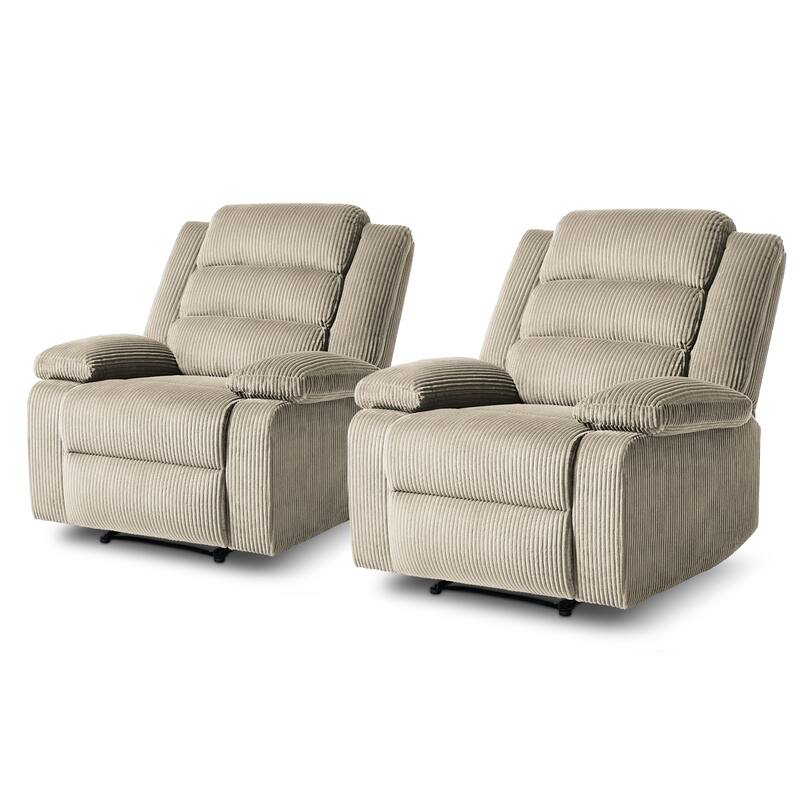 Overstuffed Cotton Corduroy Manual Pushback Recliner with Wide Armrest