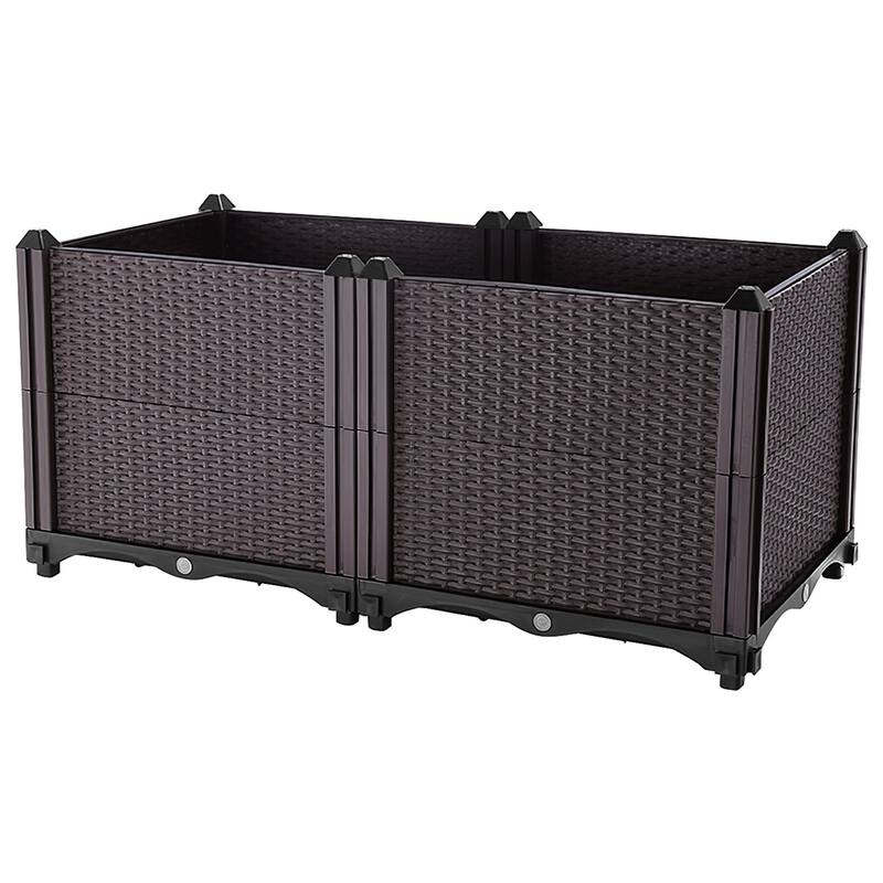 Elevated Plant Growth Box with Water Storage Tray for Indoor Outdoor Vegetable Gardening - 2Pieces