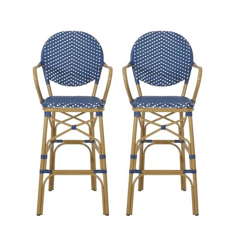 Vande Wicker and Aluminum Outdoor 29.5 Inch French Barstools by Christopher Knight Home