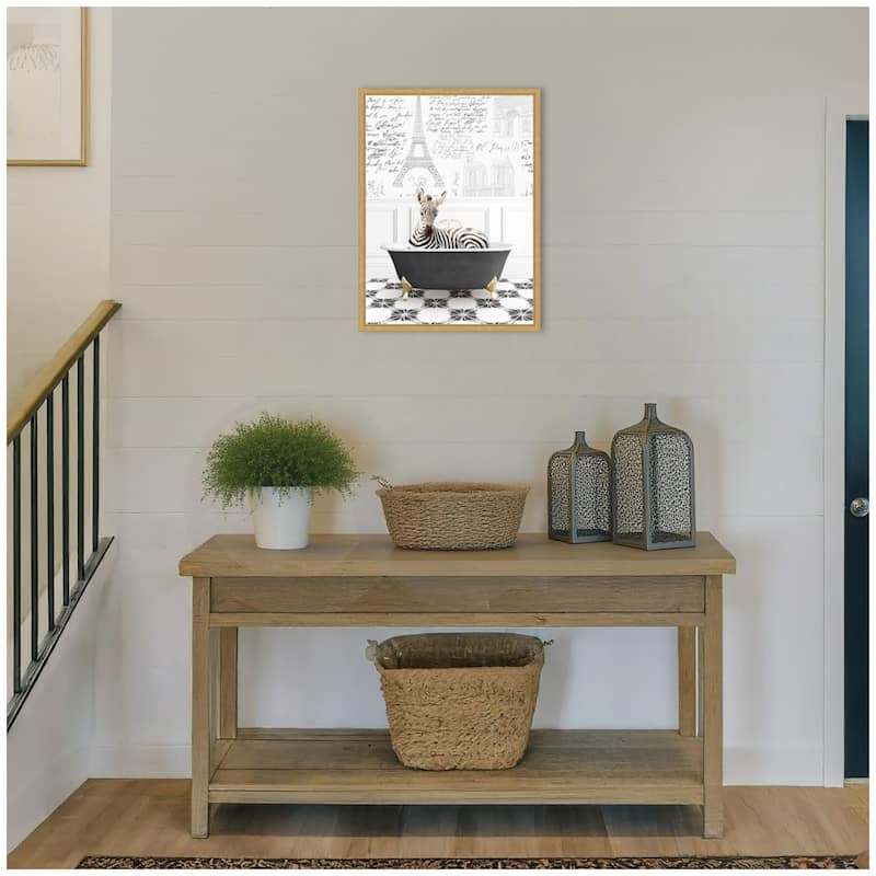 Kate and Laurel Sylvie Baby Zebra in Paris Bathtub Framed Canvas by Amy Peterson