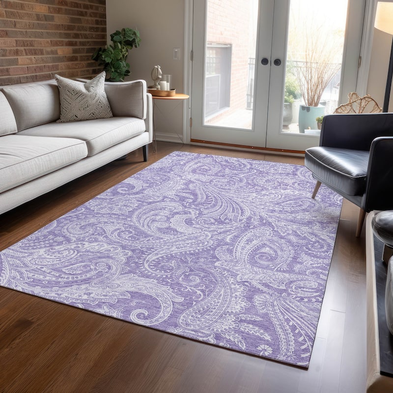 Machine Washable Indoor/ Outdoor Chantille Paisley Traditional Rug - Lavender - 10' x 14'