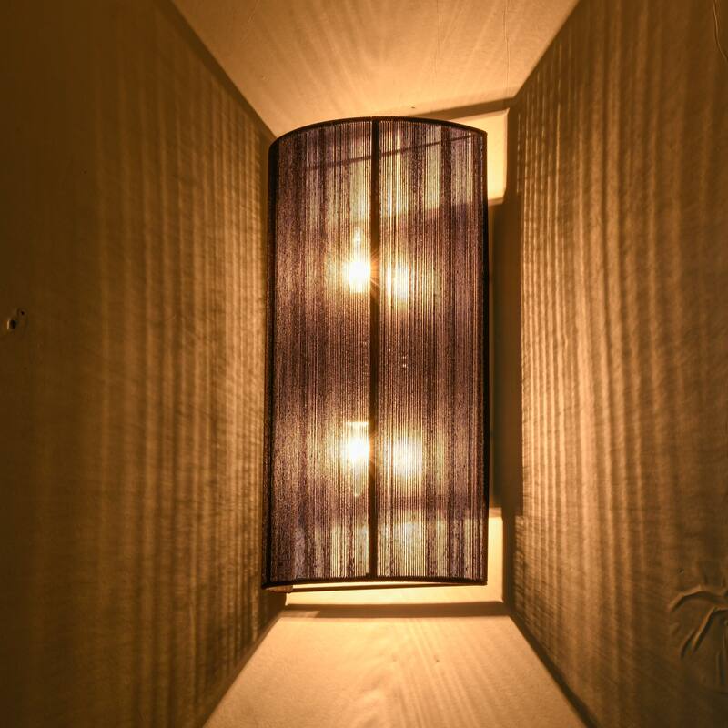 2-Light Modern Boho Natural Ivory/Black Hand-Woven Rope Fabric Flush Mount Wall Sconces