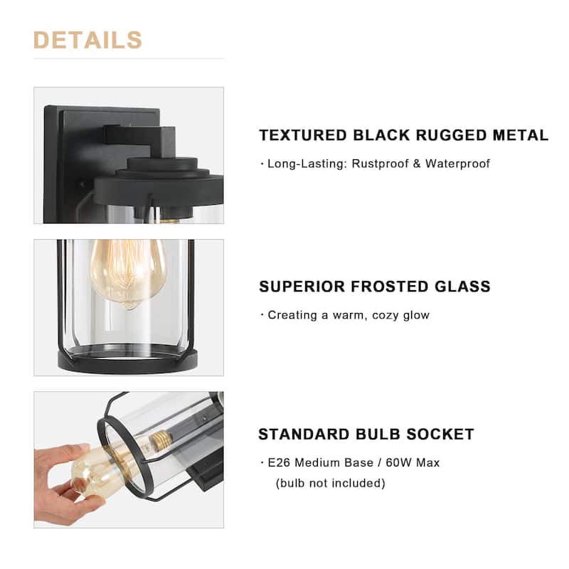 Modern Farmhouse Black Outdoor Wall Sconce Barn Wall Lanterns with Clear Glass for Garage/ Porch - D 4.5"x H 10"
