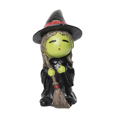 4.53" x 8.6" Happy Green Face Witch Decorative Halloween Figure Figurine