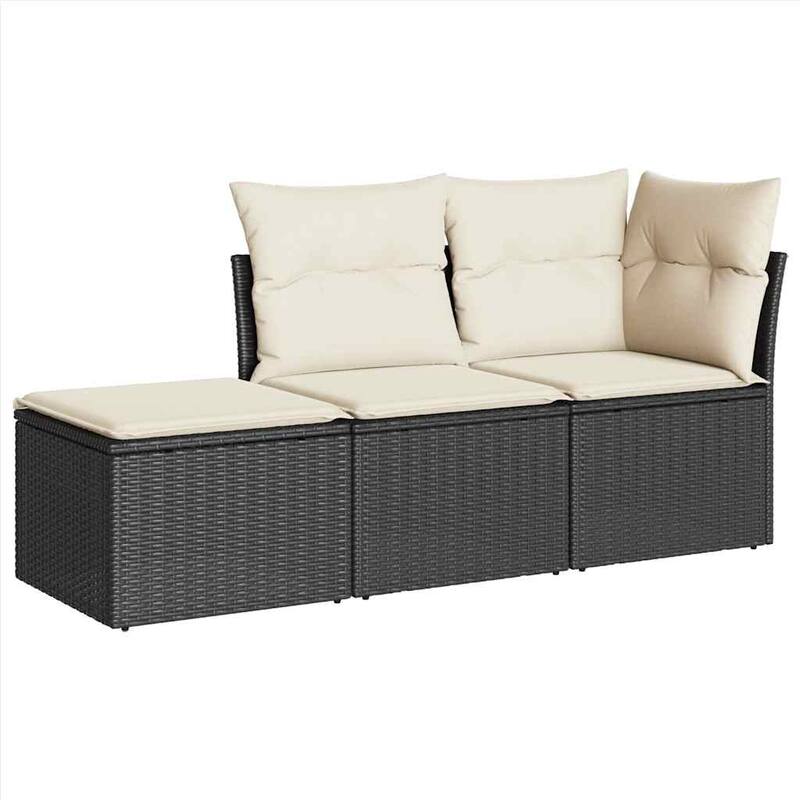vidaXL Patio Sofa Set with Cushions Outdoor Furniture 3 Piece Poly Rattan - 21.7 x 21.7 x 14.6