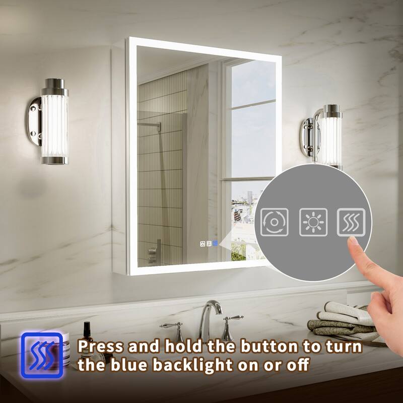 Modland 24"-30"W x 30"H LED Bathroom Medicine Cabinet with Mirror Anti-Fog,Surface or Recessed Mount