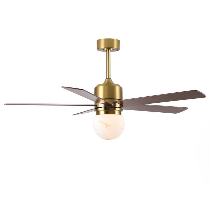 52" Modern Globe Frosted Glass Gold Dimmable Ceiling Fan with Light and Remote