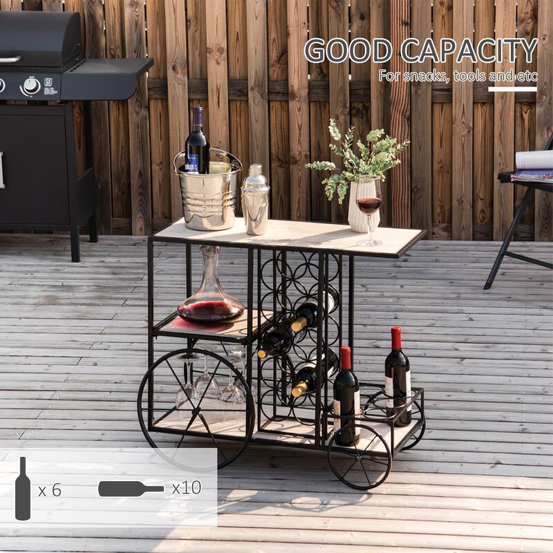 16Bottle Mobile Bar Cart with Wine Rack Storage, Featuring an