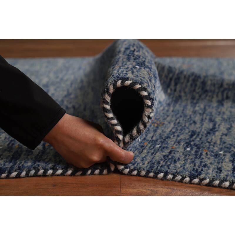 Hand Knotted Oriental 100% Wool Carpet Tribal Stripe Navy Blue & Blues Gabbeh Area Rug - 5' 10'' X 3' 11''