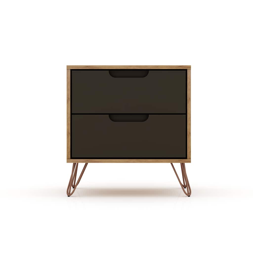Modern Nightstand with 2 Drawers and Metal Legs Mid Century Design