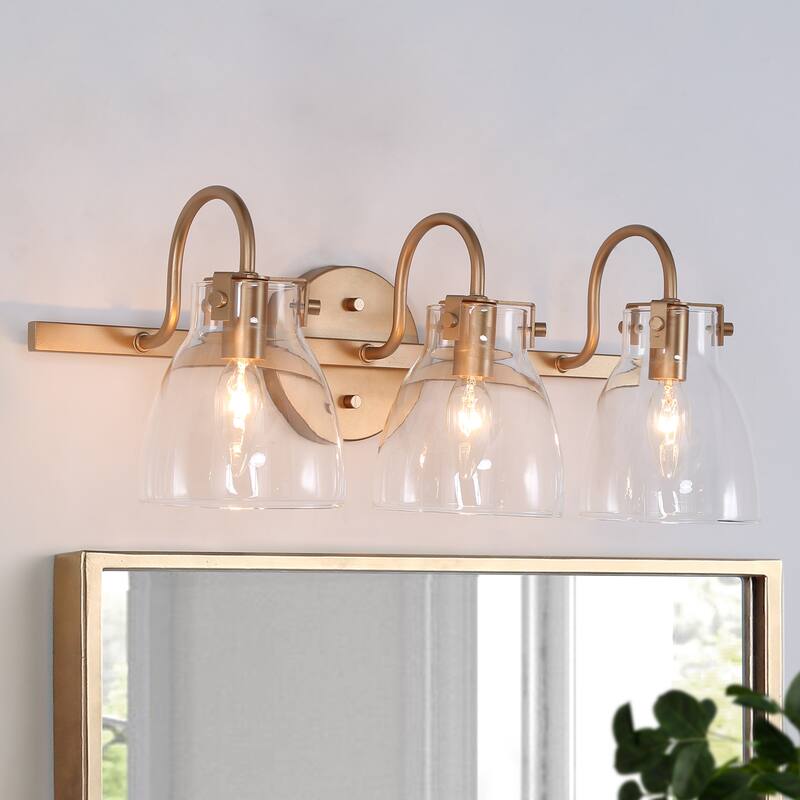 Modern 3-Light Gold Bathroom Vanity Light Glass Wall Sconces - Warm Gold - 21" L x 9" W x 8" H